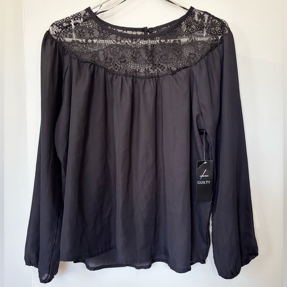 🎉4/30$🎉 Guilty NWT Black Long Sleeve Chiffon Lace Blouse - Size L (NWT) - Picture 1 of 4